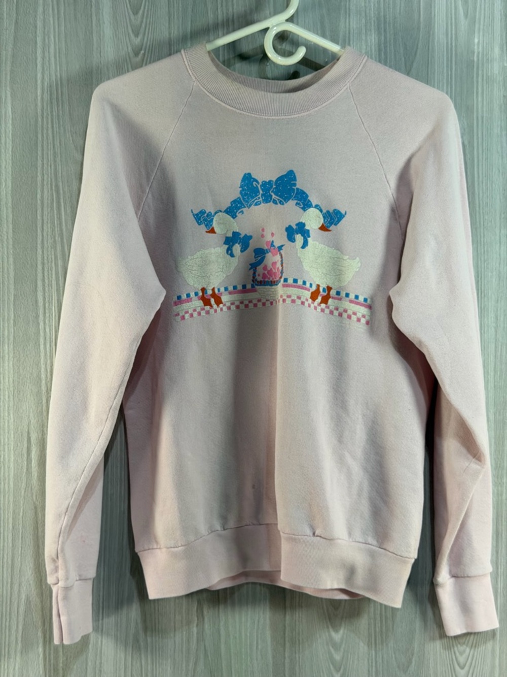Vintage Country Geese Grandma Core 90s Sweatshirt Size L Pink‎ Check Ribbon Mom